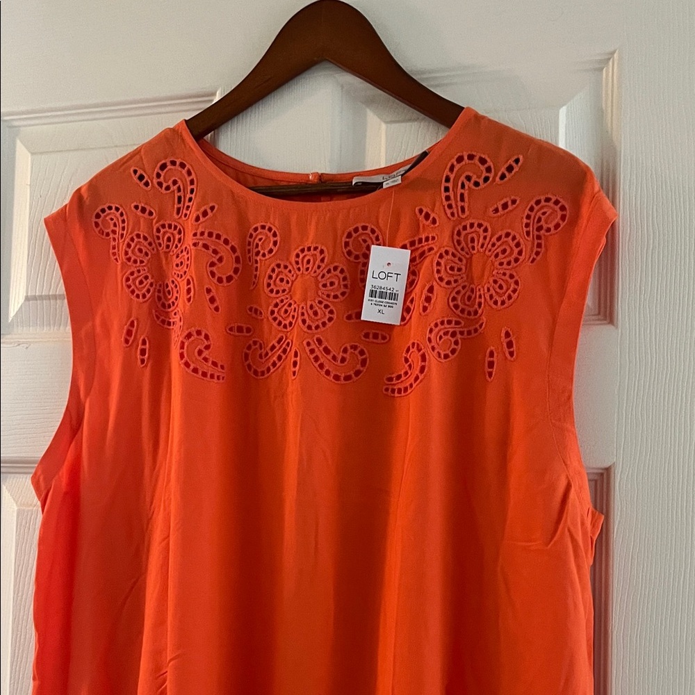LOFT Bright Orange Eyelet-Trim Sleeveless Camisole